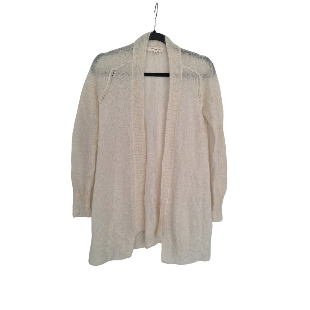 Rebecca Taylor Mohair Alpaca Blend Open Front Cardigan Cream XS Italian Yarn